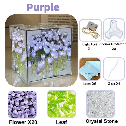 Creative DIY Tulip Flower Sea Cube Three-Dimensional Small Night Lamp Material Package for Girlfriend Couple Girlfriend Gift