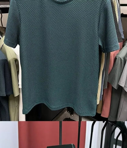 MINISO Bamboo Mesh Ice Silk T-shirt Men's Short sleeved Round Neck New T-sleeved Men's Bottom Shirt Summer Solid Color Men's Top