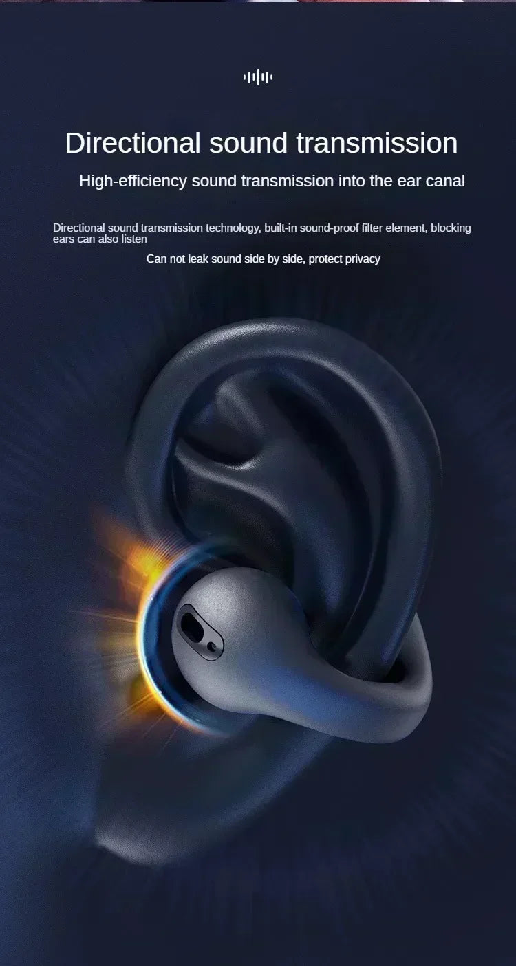 New Fone Bluetooth Headset 5.3 Wireless Air Conduction Headphones Clip Ear Music Noise Canceling HD Call Sports Gaming Earphone