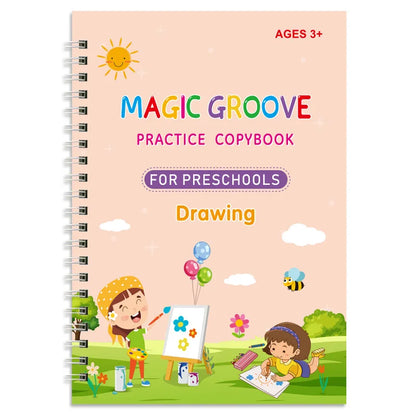 Magic Groove Practice Copybook Pen Children Reusable Writing Book Kids Calligraphy Preschools English Verison Free Wiping 2025