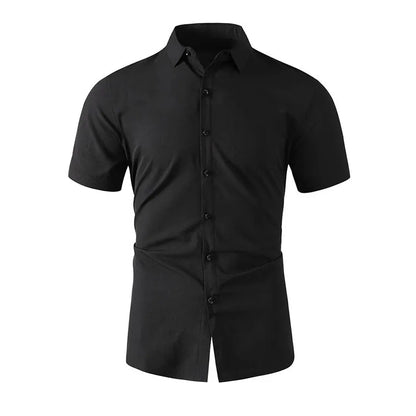 New Men's Business Casual Solid Color Short Sleeved Shirt for Summer Fashion No Ironing Comfortable and Versatile Top