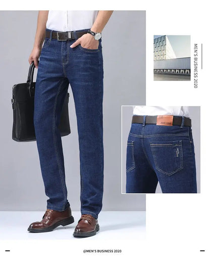 2025 Four Seasons New Men's Denim Business Pants High Quality Good Fabric Comfortable Slimming Straight leg Jeans Light Blue