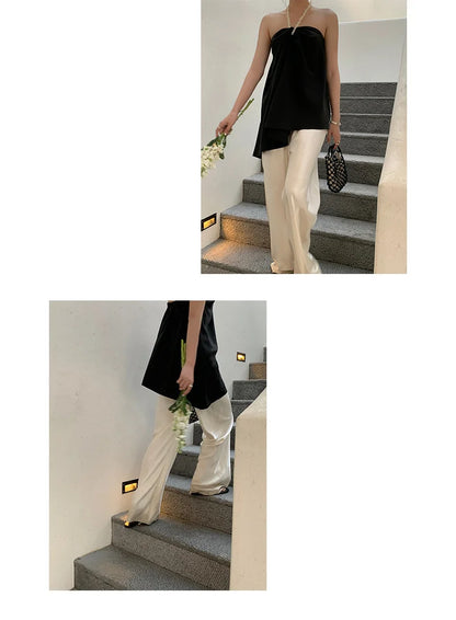 Satin Wide Leg Pants Long Floor Casual Pants Women's Summer