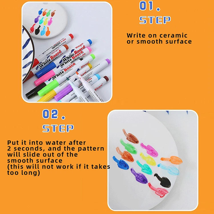 8/12 Color Erasable Whiteboard Pen Set Children's Color Floating Pen Children's Creative Water Floating Pen Painting Stationery