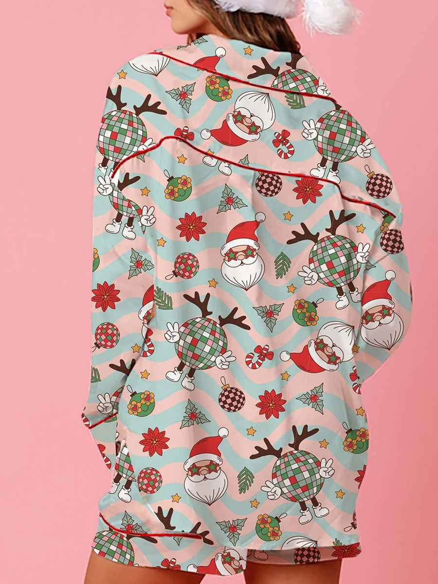 Women s 2 Piece Lounge Set Cozy Reindeer Christmas Tree Print Top and Bottom Pajama Set for Winter Nights