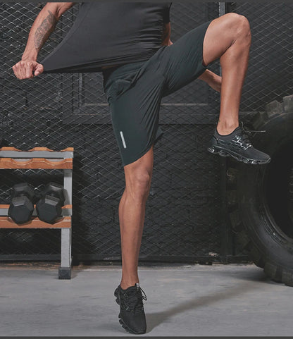 Plus Size Running Shorts Men Loose Dry Fit Basketball Gym Fitness Black Shorts Jogging Workout Athletic Bottom Zipper Pocket