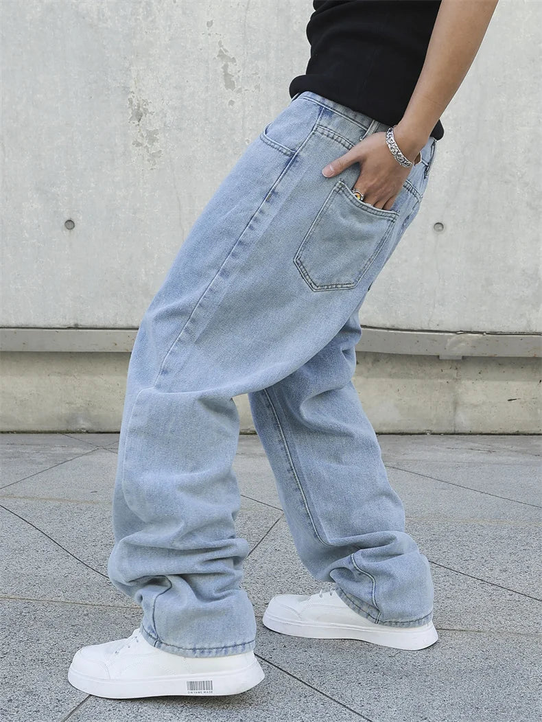 Spring Autumn Men Baggy Jeans Oversize Straight Loose Casual Denim Trousers Solid Color Streetwear Fashion Y2k Wide Leg Pants