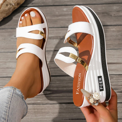 2025 New Shoes for Women Fashion Peep Toe Sandals Wedges Slippers Outdoor Comfort Casual Shoes Female Platform Slides Women