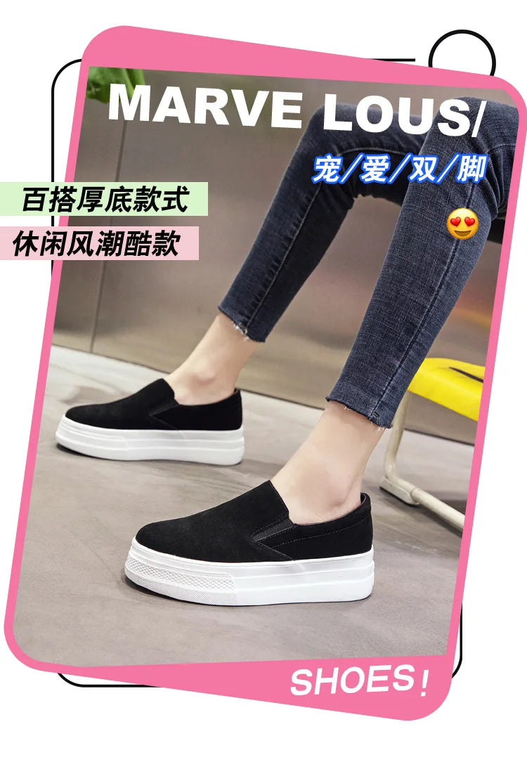 Shoes for Women Spring Leisure Sneakers New Womens Lazy Footwear Lightweight Thick Sole Genuine Leather Board Shoes Platform