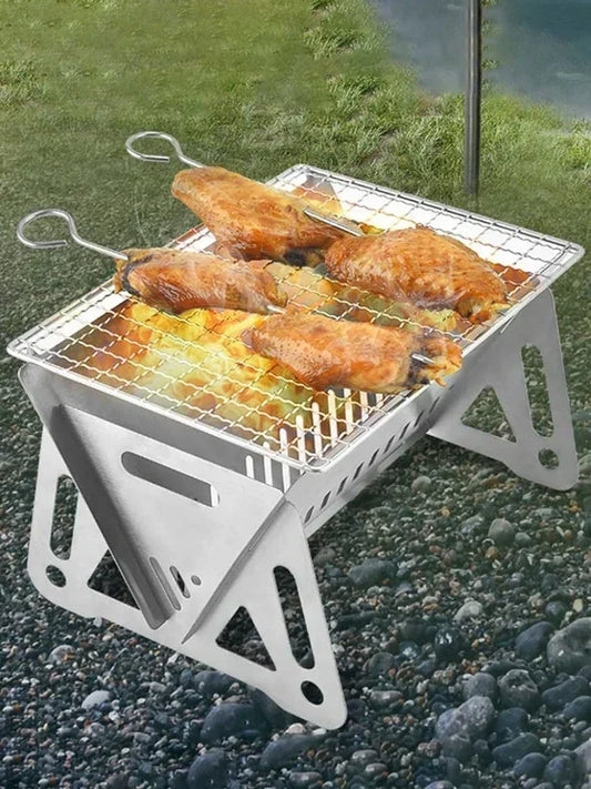 BBQ Grill Portable Folding Barbecue Grill Heating Stoves Multifunction Camping Rack Net Firewood Stove Stainless steel BBQ Grill