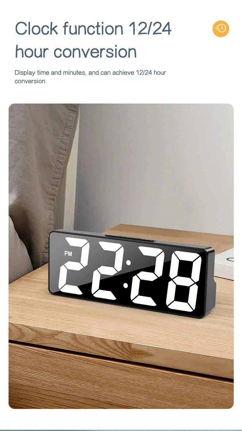 Digital Clock LED Wake Up Light Alarm Clock Bedroom Electronic Desktop Clock With Temperature Display Adjustable Brightness.
