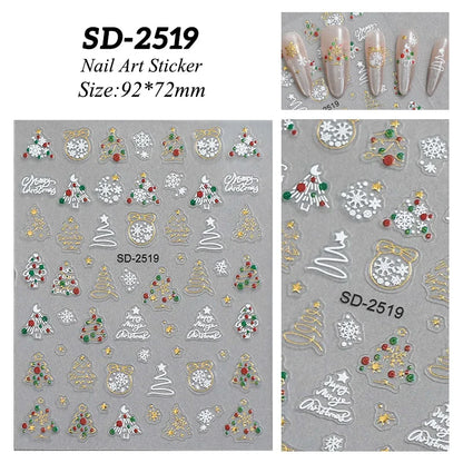 1 Sheet Embossed Snowflakes 5D Nail Stickers Decal Winter Christmas Nail Art Decoration Manicure Butterfly Nail Stickers Design