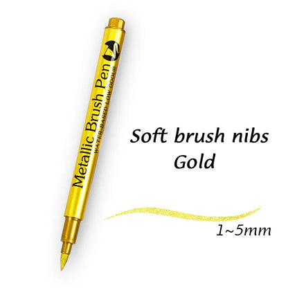 1/2Pcs Brush Metallic Marker Pens Gold Silver Permanent Art Markers Crafts Scrapbooking Painting Stationery School Supplies