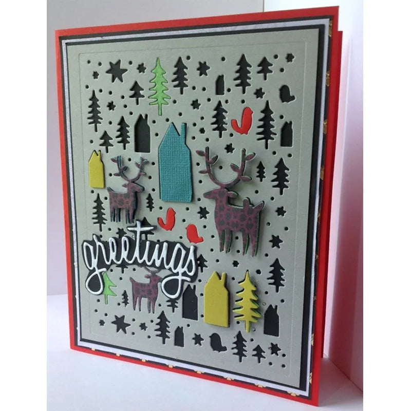 Christmas Tree Reindeer Star Doodle Background Metal Cutting Dies for DIY Scrapbook Christmas Paper Card Decoration Paper Craft