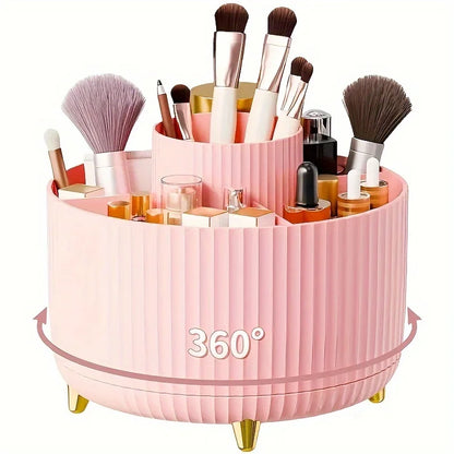 1pc 360 Rotating Cosmetic Case - Tier ABS Plastic Organizer for Brushes/Lipsticks | Vanity/Bathroom Storage, Quick-Clean Surface