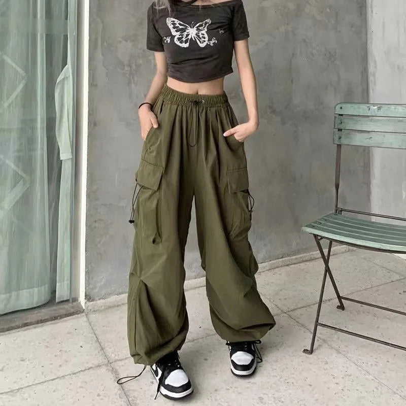 American retro tooling slacks female drape straight beam foot trousers summertime joker loose ins wide-legged pants