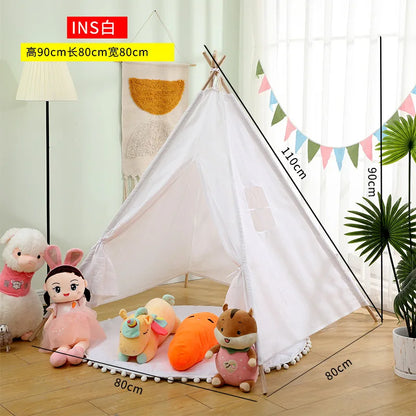 Kids Tent Teepee Tent For Children Portable Tipi Infantil House For Girl Cabana Boy Tents Decoration Carpet LED Lights