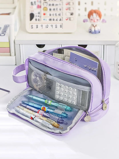 Pencil Bag for School Students with Large Capacity Multi-functional Pen Case Macaron Color Matching Cute Pencil Case
