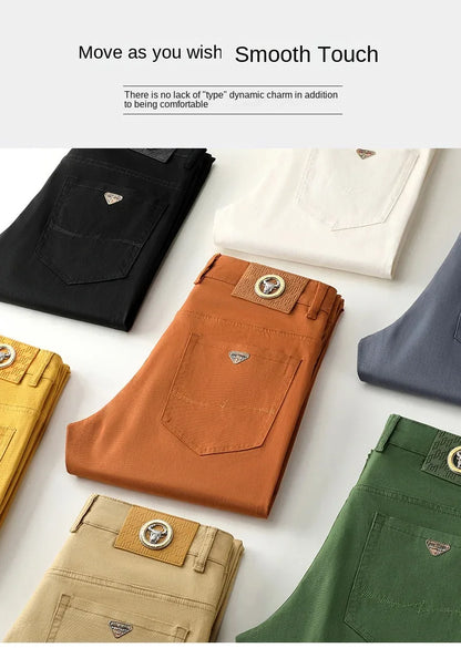 Seven-Color Stretch Jean Men's Trendy Wild Simple 97% Cotton High-End Slim-Fitting Small Straight Casual Men's Clothing Trousers