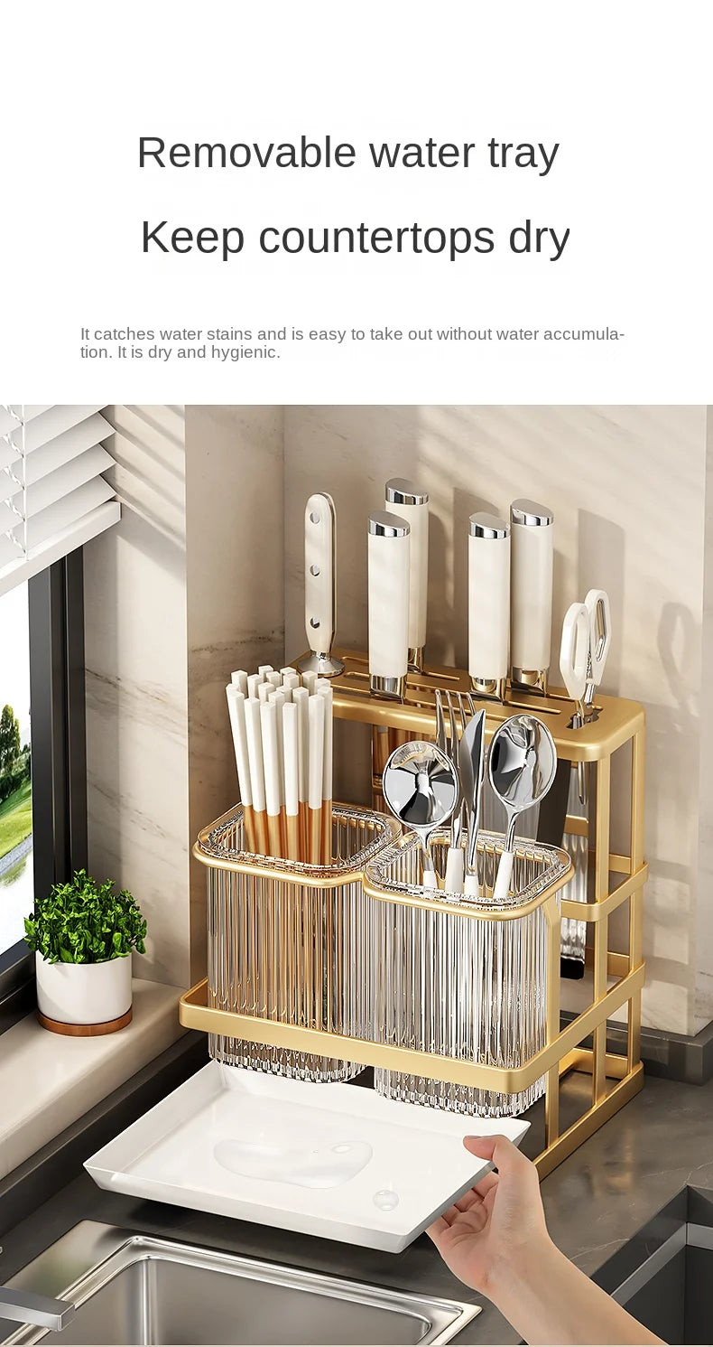 Kitchen knife rack, chopstick holder, wall-mounted multifunctional countertop, cutting board, and tool storage rack