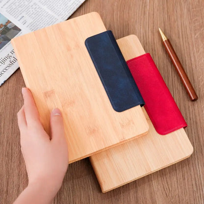 200 Pages A5 Notebook PU Leather Cover with Magnetic Buckle Business Office Notepad Wood Grain Thickened Paper Diary