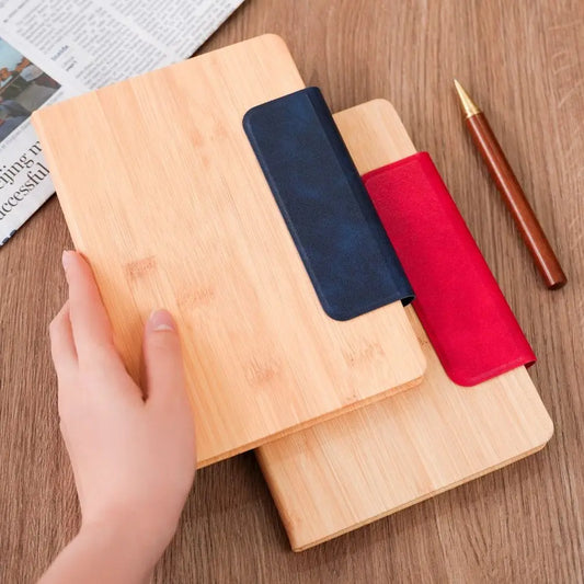 200 Pages A5 Notebook PU Leather Cover with Magnetic Buckle Business Office Notepad Wood Grain Thickened Paper Diary