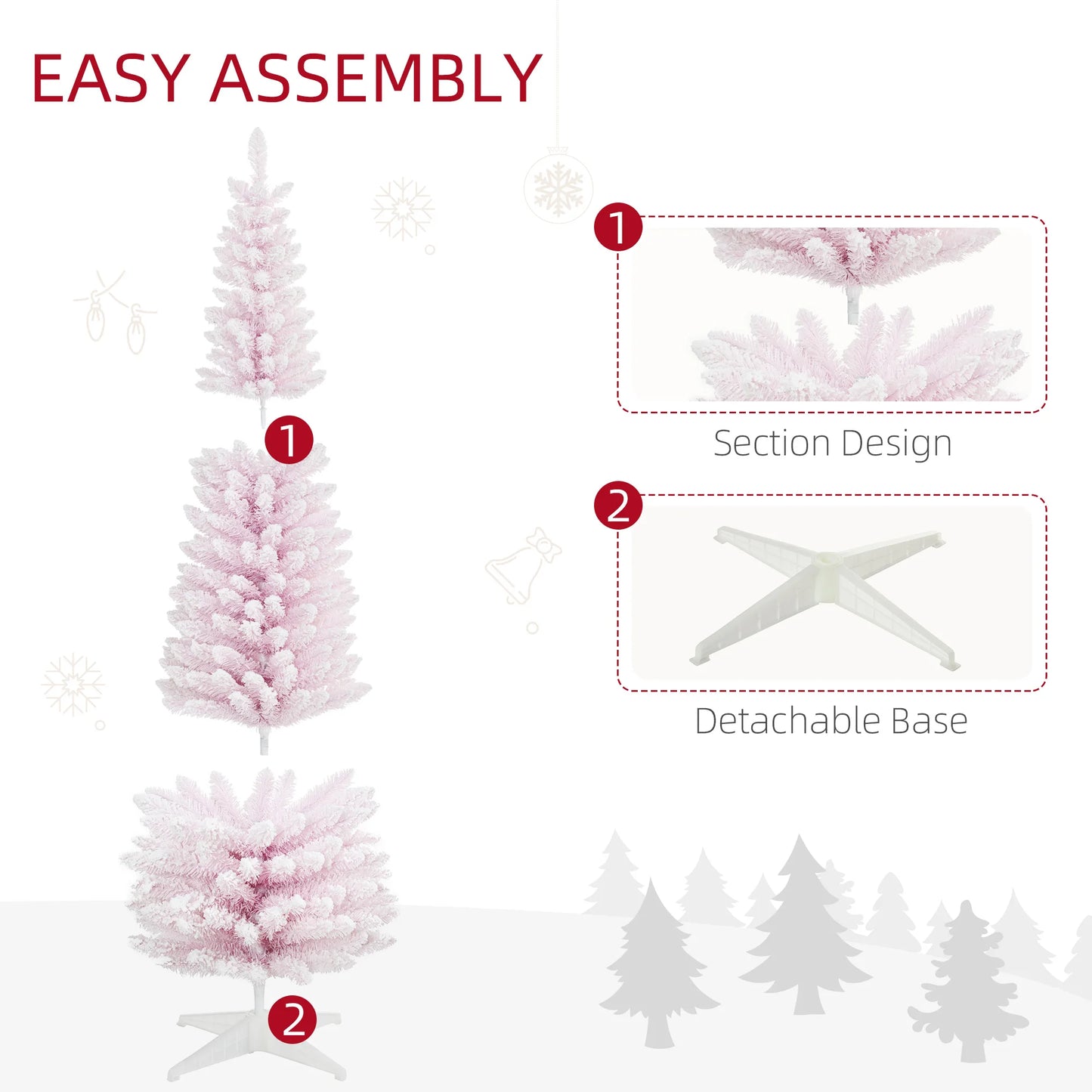 6' Snow Flocked Artificial Christmas Tree Pencil Xmas Tree W/ Branch Tips Pink