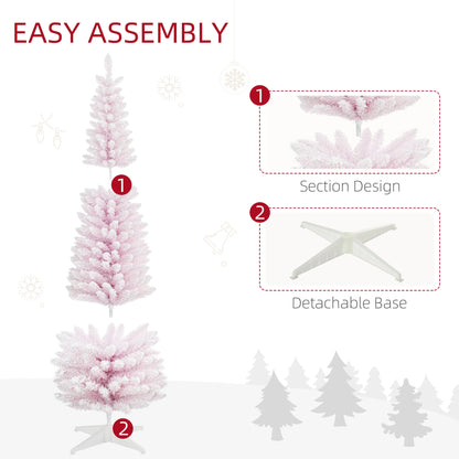 6' Snow Flocked Artificial Christmas Tree Pencil Xmas Tree W/ Branch Tips Pink