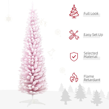 6' Snow Flocked Artificial Christmas Tree Pencil Xmas Tree W/ Branch Tips Pink