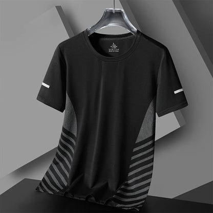 Running T-shirt Men Summer Ice Silk Thin Top Reflective Printing Quick Dry Short Sleeve Breathable Fitness Sports T-shirt 5XL