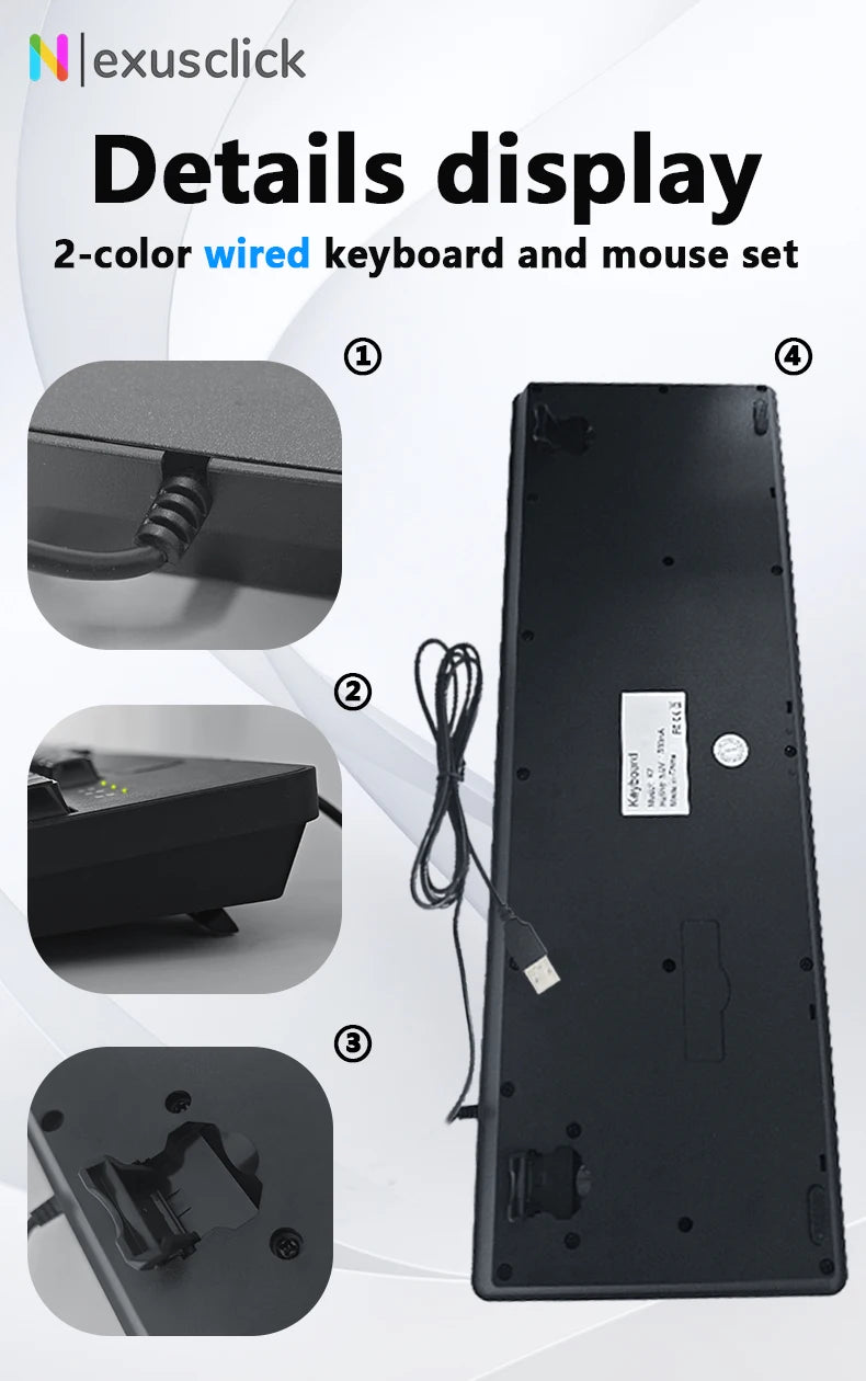 English Keyboard Mouse USB Wired Desktop Computer Keyboard Ergonomic Design Keyboard for Office Home PC Laptop Desktop