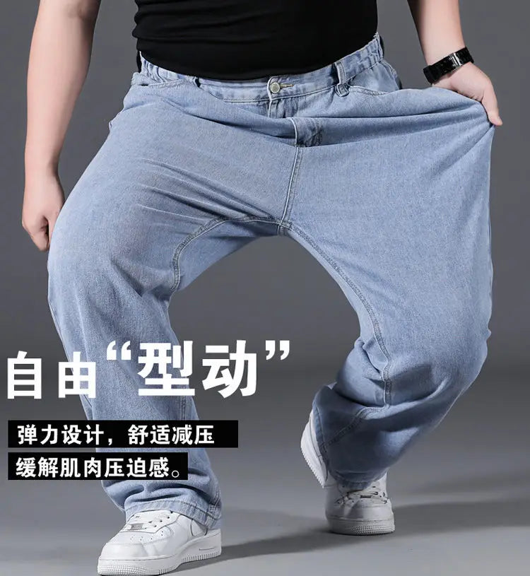10XL Oversize Jeans Men Spring Fashion Streetwear Plus Size Cargo Jeans Soft Cotton Loose Baggy Casual Jeans For Dad Husband