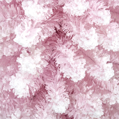 6' Snow Flocked Artificial Christmas Tree Pencil Xmas Tree W/ Branch Tips Pink