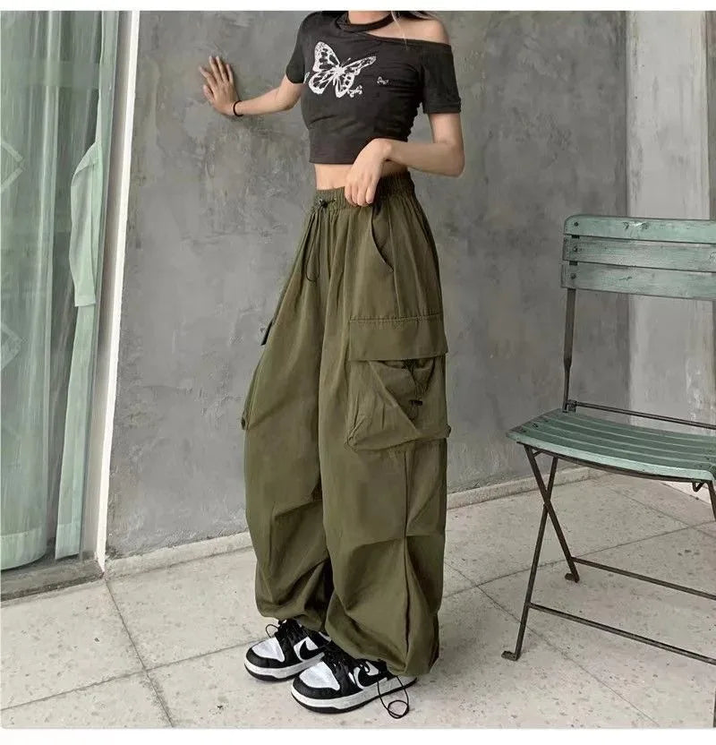American retro tooling slacks female drape straight beam foot trousers summertime joker loose ins wide-legged pants