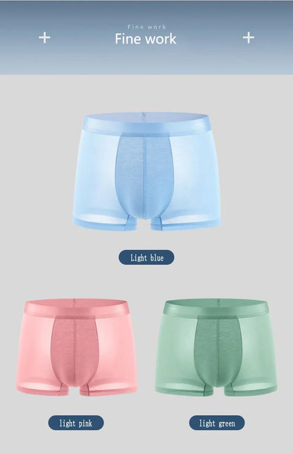 4pcs Boxer Shorts Men's Ice Silk Underwear Cool Underpants Breathable Sexy Thin Panties U Convex Lingerie Wholesale Lots L-6XL