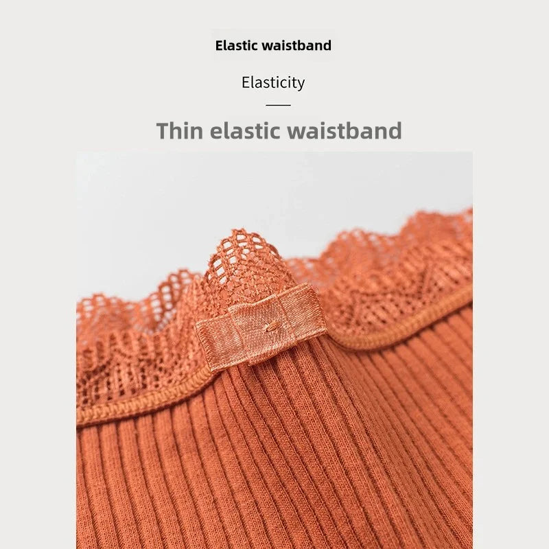 4 Pcs Lace Wavy Trim Bikini Panties, Comfy & Breathable Elastic Intimates Panties, Women's Lingerie & Underwear