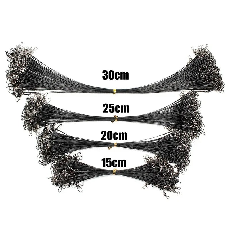 20pcs Anti Bite Steel Fishing Line Steel Wire Leader With Swivel Fishing Accessory Lead Core Leash Fishing Wire 15CM-50CM