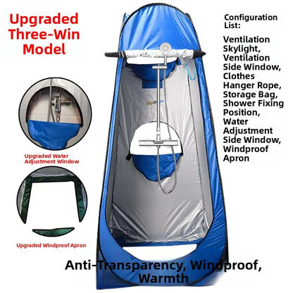 خيمة استحمام خارجية محمولة، خيمة طاقة سميكة، مرحاض متنقل، غرفة تغيير الملابس، عزل حراري، كاميرا، معدات سفر