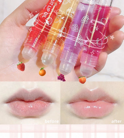Hydrating Lip Oil Roller Gloss Moisturizing Nourishing Lip Balm Transparent Colorless Fruit Avocado Lip Care