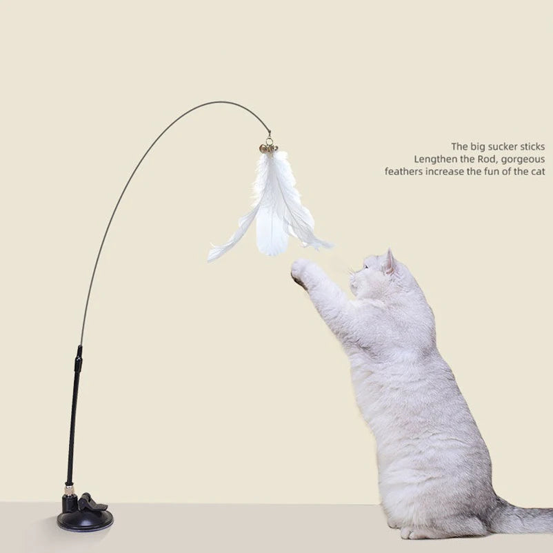 New Cat Toy Feather Stick Interactive Toy Super Suction Kitten Toy Cup Removable 2 Feather Replacement Cat Accessories