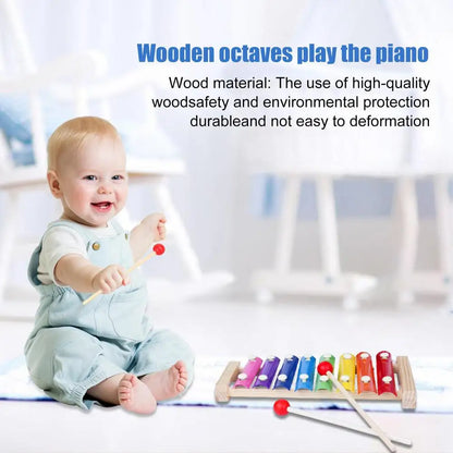 Montessori Wooden 8 Tones Multicolor Xylophone Wood Musical Instrument Toys For Baby Kids Puzzles Early Learning Games