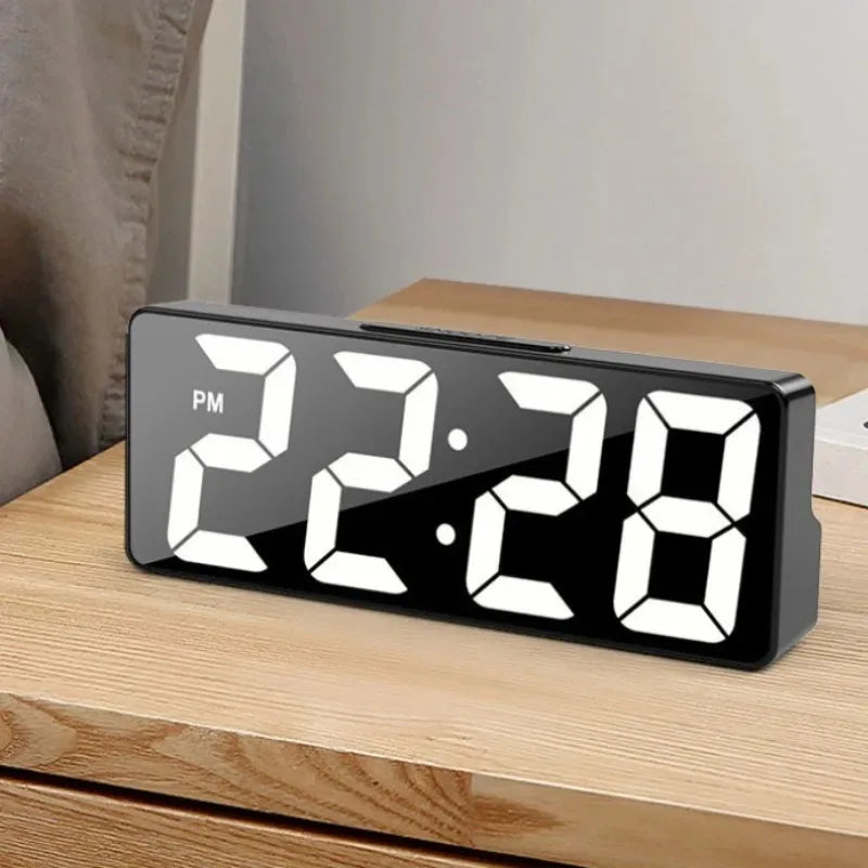 Digital Clock LED Wake Up Light Alarm Clock Bedroom Electronic Desktop Clock With Temperature Display Adjustable Brightness.