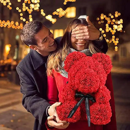 Romantic Valentine's Day Creative Eternal Flower Rose Bear Christmas Gift Rose Bear Hug Bear Wedding Flower Decoration Gift