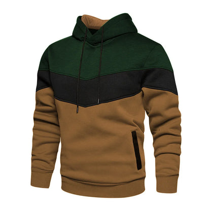 2025 New Men's Patchwork Hoodie Outdoor Casual Sportswear Street Fashion Men's Fleece Thermal Hooded Sweatshirt Fall Winter Coat