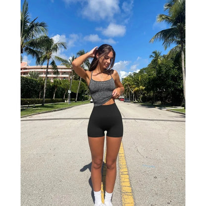 Seamless Gym Sexy Shorts Woman Summer Sport Fitness Shorts Thread Striped Skinny Activewear Running Compression Shorts