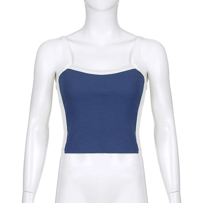 Sleeveless Knitted Crop Tops Green Sexy Basic Patchwork 2023 Summer Casual Cami Backless Y2k Vintage Tank Top Women