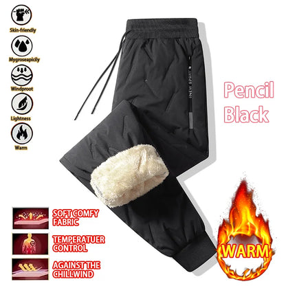 New Women's Plush Thick Fleece Lined Sweatpants Straight-leg Waterproof Pants Outdoor Windproof Outerwear Thermal Trousers