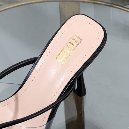 shoes for women 2025 designer luxury new stiletto flip flops clip toe outdoor Transparent slippers black temperament sandals 9CM