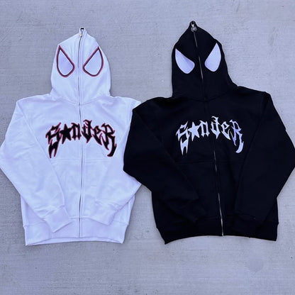 Y2k Spider Hoodies Women Men Hip Hop Zip Up Long Sleeve Jacket Graphic Punk Coats Harajuku Casual Loose Hooded Shirt Sweatshirt
