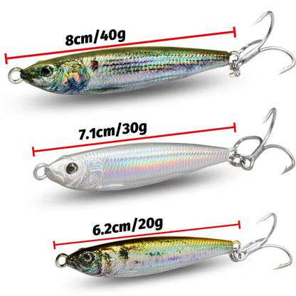 Metal Jig Bait 20g 30g 40g Spinner Sinking 3D Eye Color Laser Spinning Gear Luring Cast Fishing Tackle Blade Hook Pesca VIB Lure